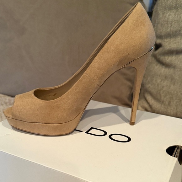 Aldo Shoes - Aldo Tan Suede Peep-Toe Pumps
